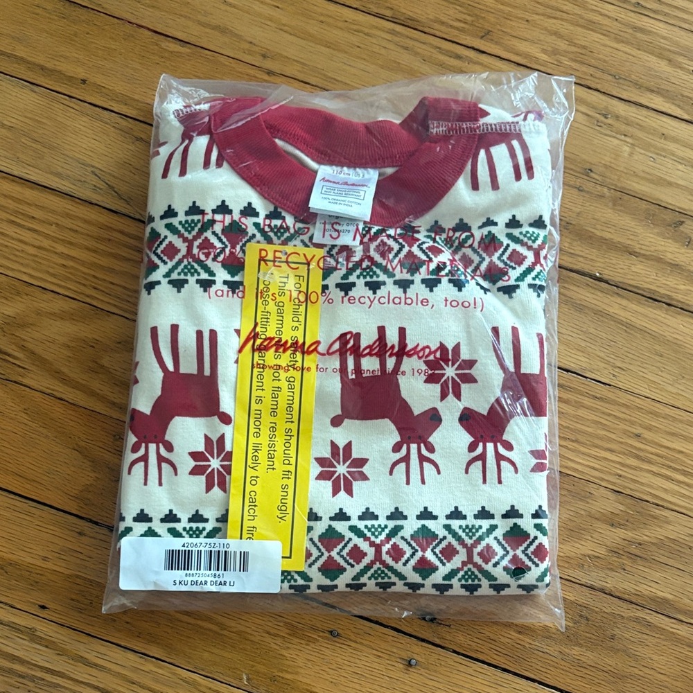 *Hanna Andersson Festive Reindeer Pajama Set - Red and Cream* organic* deer dear